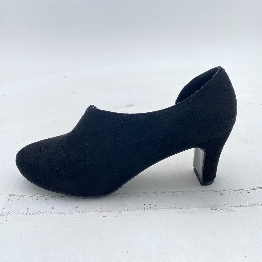 FSJ Black Suede Basic Slip On D'Orsay Pumps Low Heels Pointed Toe Office Shoes